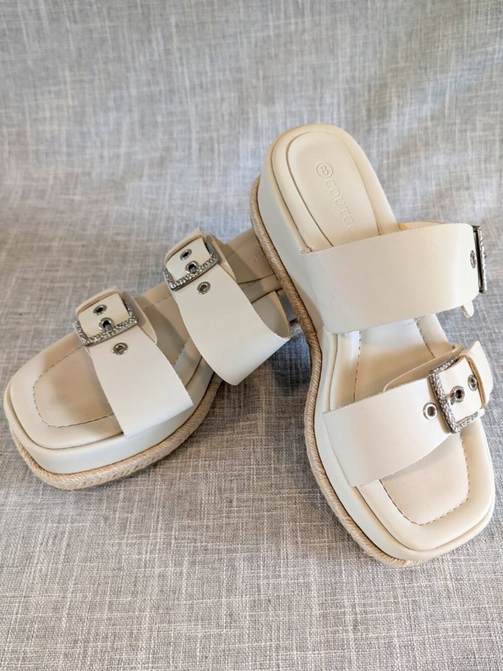 Chunky Platform Sandals, Adjustable Sparkly Buckles, Espadrilles Vegan, Size 8